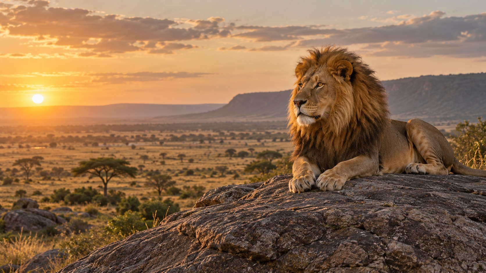 Lion overlooking the East African savannah